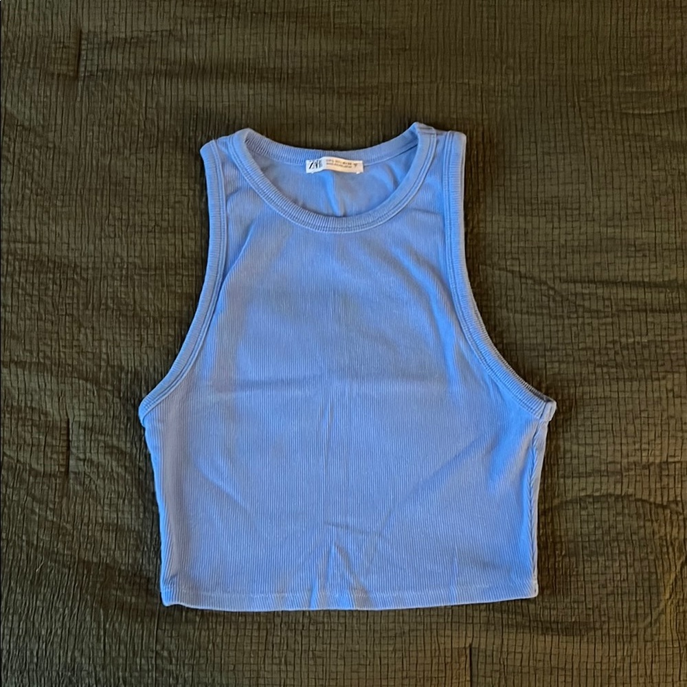 Vibrant Blue Sleeveless Fitted Crop Tank